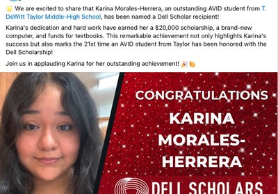 AVID Student Earns Dell Scholarship